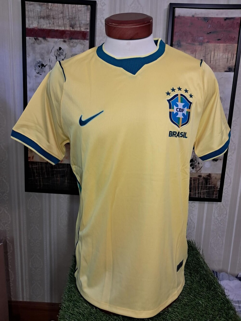 Nike Yellow Brazil Soccer Jersey with Green and Blue Trim 2026